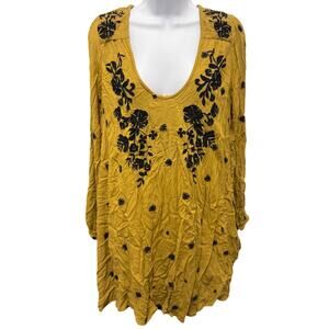 Free People Dress Large Bohemian Babydoll Scoop Neck open back Mustard Yellow